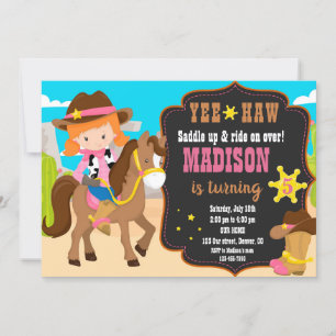 Convite de aniversário de Cowgirl Convite ocidenta