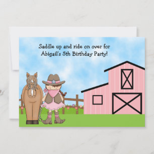 Convite de Aniversário de Cowgirl e Cavalos
