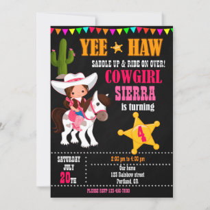 Convite de aniversário de Cowgirl festa de aniver