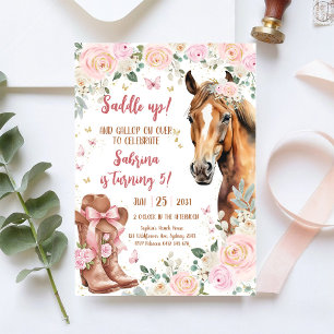 Convite de Aniversário de Cowgirl Montar Cavalo