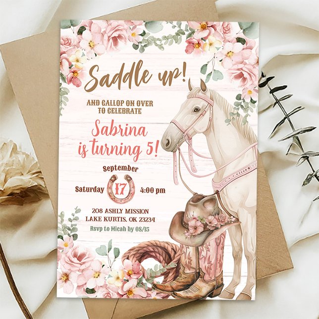 Convite de Aniversário de Cowgirl Montar Cavalo (Criador carregado)