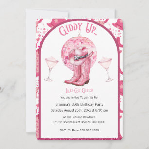 Convite de Aniversário de Cowgirl Rosa Bonito e Br