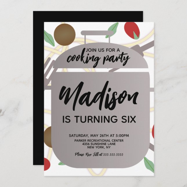 Convite de aniversário de Cozinhar para massas (Frente/Verso)