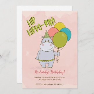 Convite de Aniversário de criança Hip Hippo-Ray
