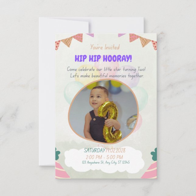 Convite de Aniversário de Criança Personalizado  (Frente)