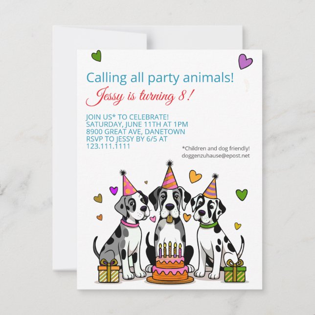 Convite de Aniversário de Crianças Cachorrinho Gre (Verso)
