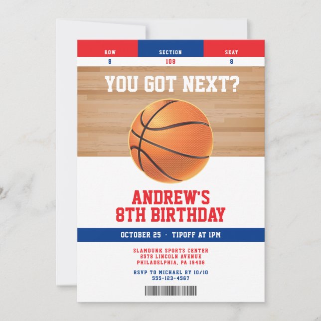 Convite de Aniversário de Crianças de Basquetebol  (Frente)