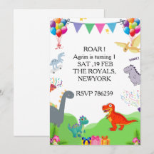 Convite de Aniversário de Crianças Dinossauro Fofo