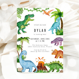 Convite de Aniversário de Crianças Dinossauros