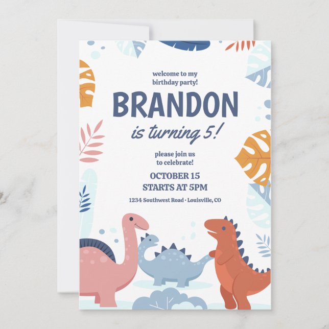 Convite de Aniversário de Crianças Dinossauros, Co (Frente)