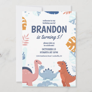 Convite de Aniversário de Crianças Dinossauros, Co