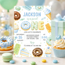 Convite de Aniversário de Crianças Sweet One Donut