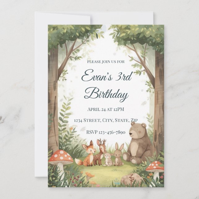 Convite de Aniversário de Criaturas da Floresta em (Frente)