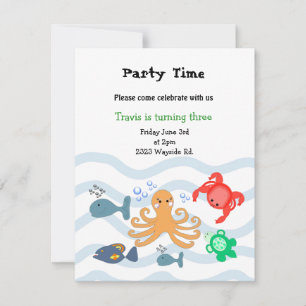 Convite de Aniversário de Criaturas Marinhas