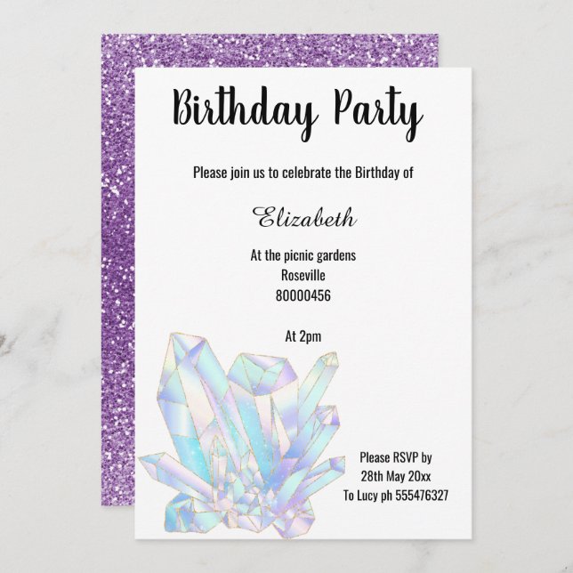 CONVITE DE ANIVERSÁRIO DE CRISTAL PURPLE (Frente/Verso)