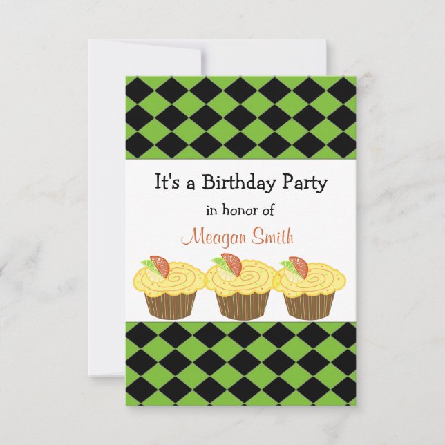 Convite de Aniversário de Cupcake de Limão (Frente)
