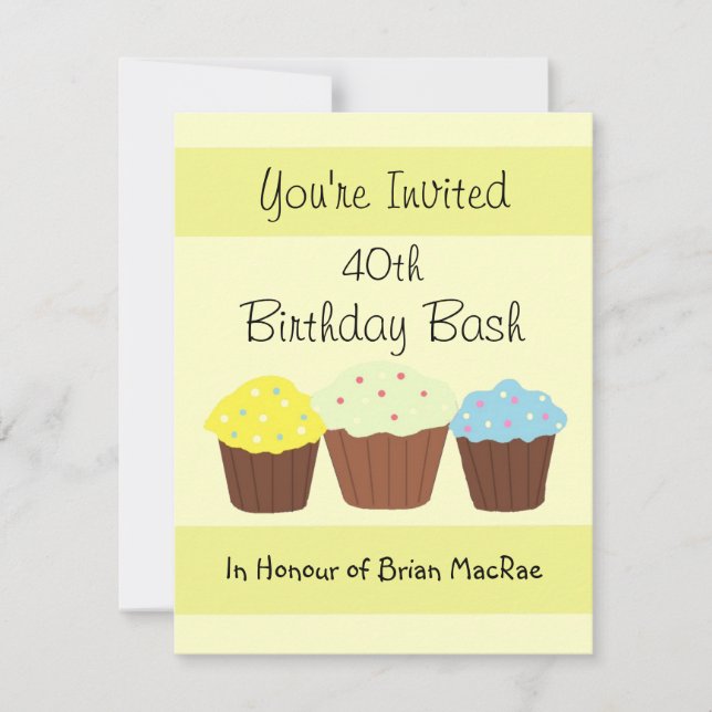 Convite de Aniversário de Cupcake Personalizado (Frente)
