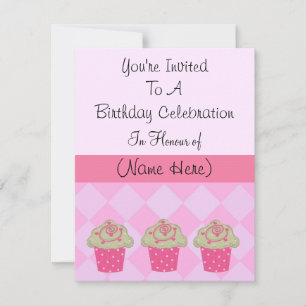 Convite de Aniversário de Cupcake Rosa Elegante