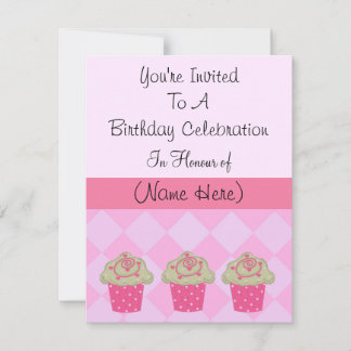 Convite de Aniversário de Cupcake Rosa Elegante