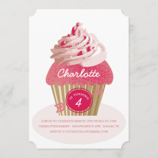 Convite de aniversário de Cupcake Rosa para Menina