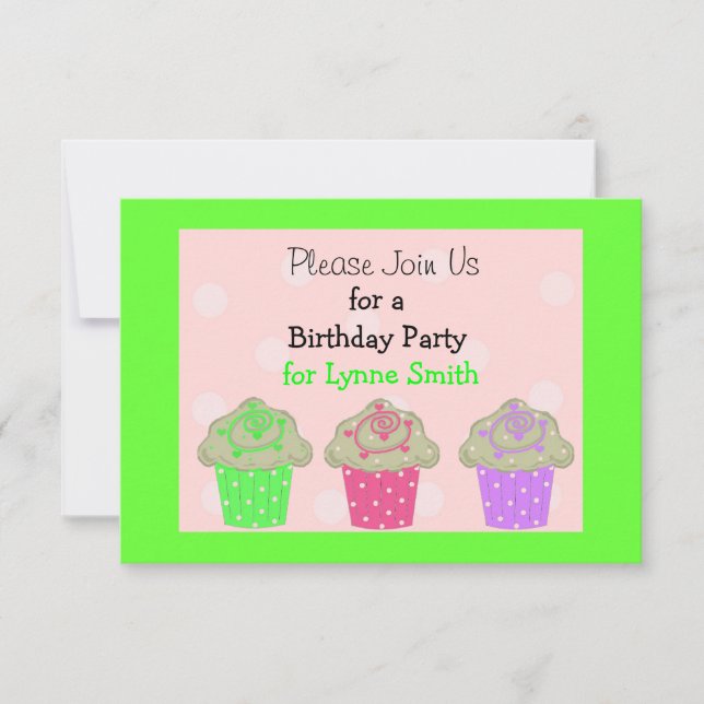 Convite de Aniversário de Cupcake Verde Lima (Frente)