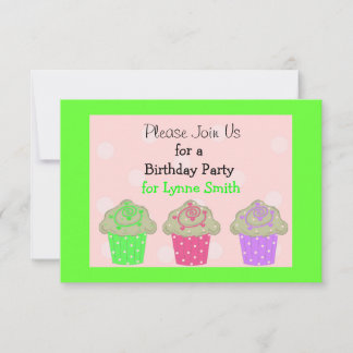 Convite de Aniversário de Cupcake Verde Lima