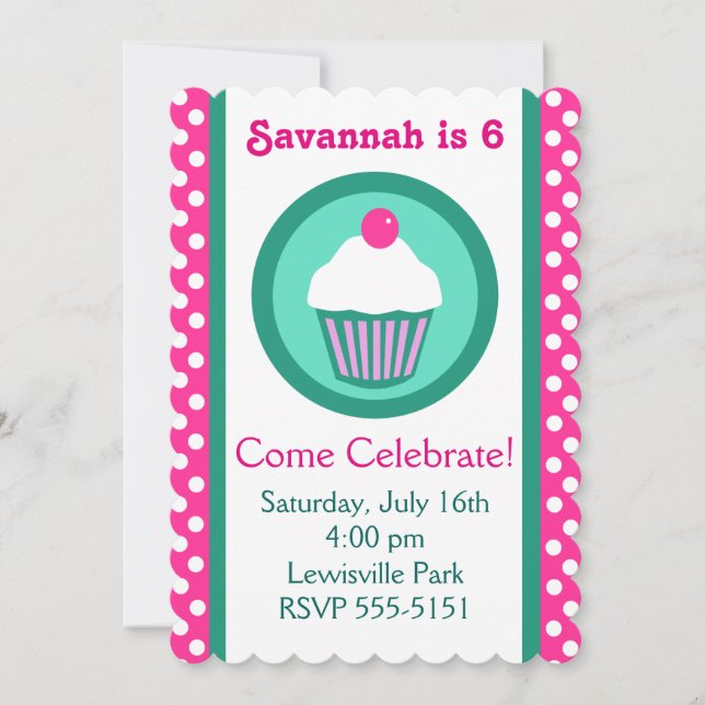 convite de aniversário de cupcakes (Frente)