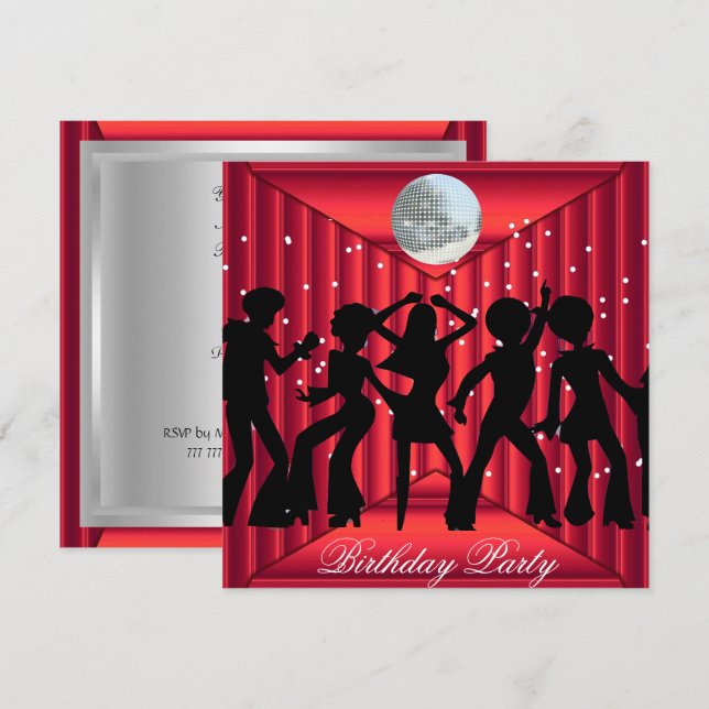 Convite de aniversário de dança de discoteca verme (Frente/Verso)