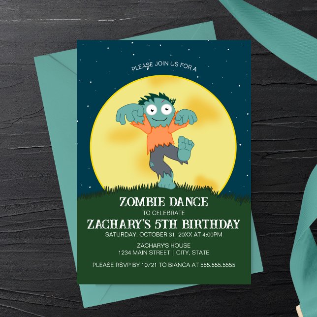 Convite de Aniversário de Dança de Zumbi de Desenh (Cartoon Zombie Dance Birthday Party Invitation)