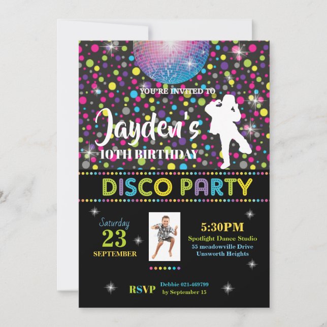 Convite de aniversário de dança Disco (Frente)