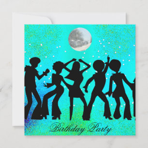 Convite de Aniversário de Dança Disco azul-turques