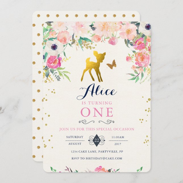 Convite de aniversário de Deer (Frente/Verso)