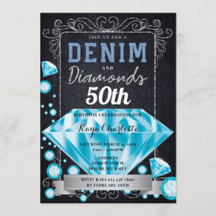 Convite de Aniversário de Denim e Ouros