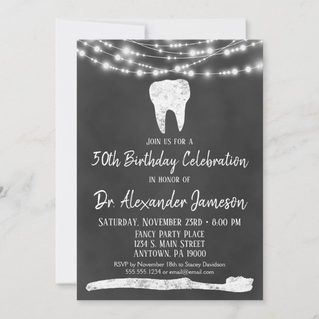 Convite de aniversário de Dentista de Chalkboard (Frente)