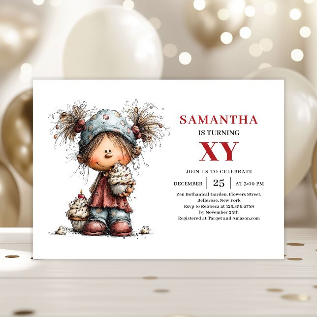 Convite de aniversário de desenho animado de garot (Quirky Humor Girl Birthday Cartoon invitation)