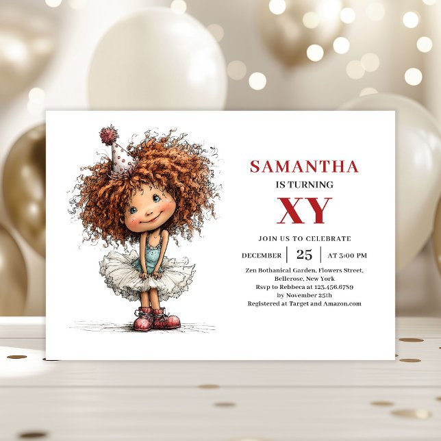Convite de aniversário de desenho animado para men (Whimsy Girl Birthday Cartoon invitation)