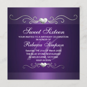 Convite de Aniversário de Dezesseis Anos Purple He