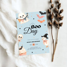 Convite de Aniversário de Dia das Bruxas Azul Boo 