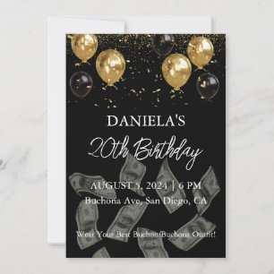 Convite de aniversário de dinheiro negro e Dourado