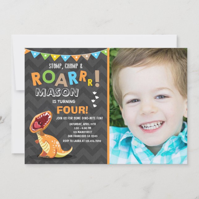 Convite de aniversário de Dino do Dinossauro ROAR (Frente)