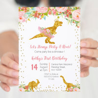 Convite de Aniversário de Dino Trex Trex Floral Ro