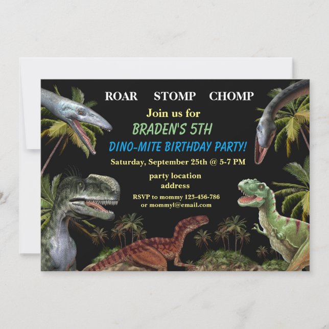 convite de aniversário de dinossauro (Frente)