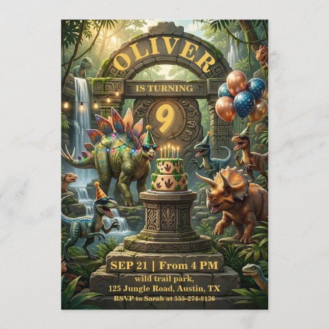 Convite de Aniversário de Dinossauro (Frente)