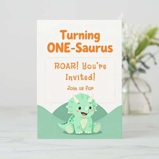 Convite de Aniversário de Dinossauro (Em pé/Frente)