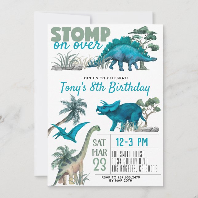 Convite de Aniversário de Dinossauro (Frente)