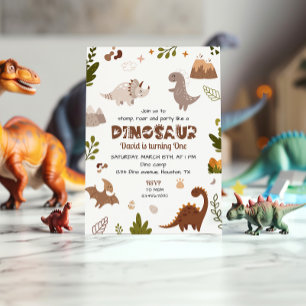 Convite de Aniversário de Dinossauro Aquarela Beig
