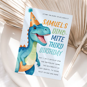 Convite de aniversário de Dinossauro Azul