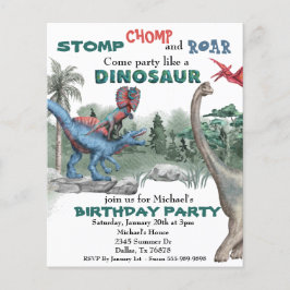 Convite de Aniversário de Dinossauro com Aquarela