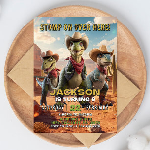 Convite de Aniversário de Dinossauro Cowboy Wester
