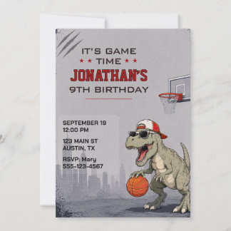 Convite de Aniversário de Dinossauro de Basquetebo